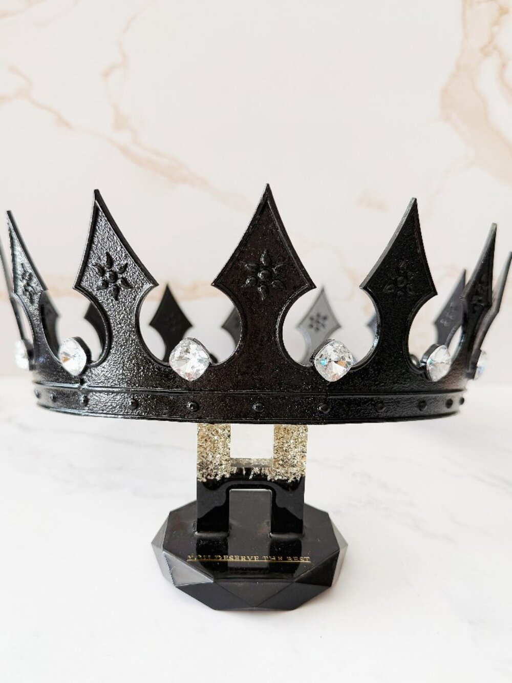 Black King Crown, Clear Jewels Crown, Mens Gothic Medieval, Royal Costume Crown